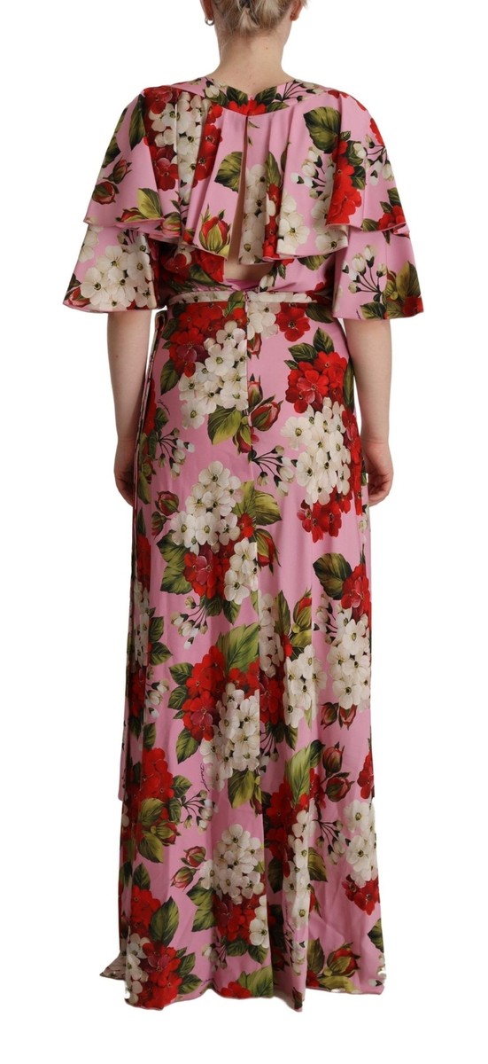 Dolce & Gabbana Pink Floral Silk Stretch Gown Maxi Women's