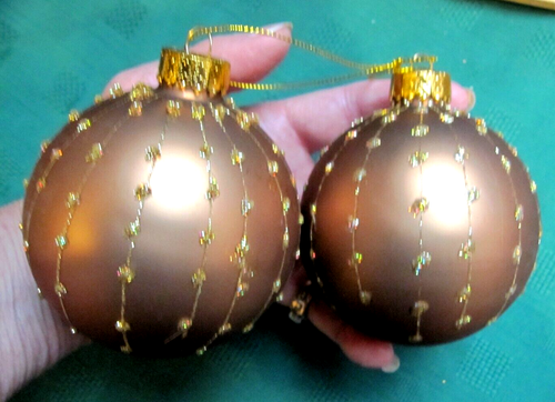 2 Lg. VINTAGE GLASS XMAS ORNAMENTS RAIN DROP DIAMOND MICA GLITTER ROSE GOLD 4" - Picture 14 of 16