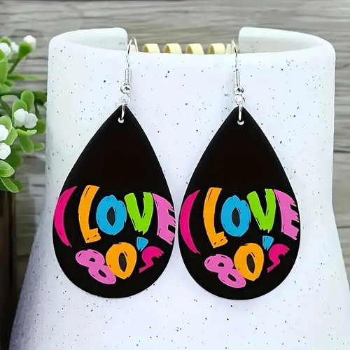 Earrings I love Eighties 80s dangle drop jewelry party retro xmas rock glam pop - Picture 8 of 10