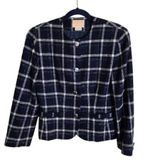 Pendleton Vintage Blue Silver Plaid Pure Virgin Wool Jacket Size 6