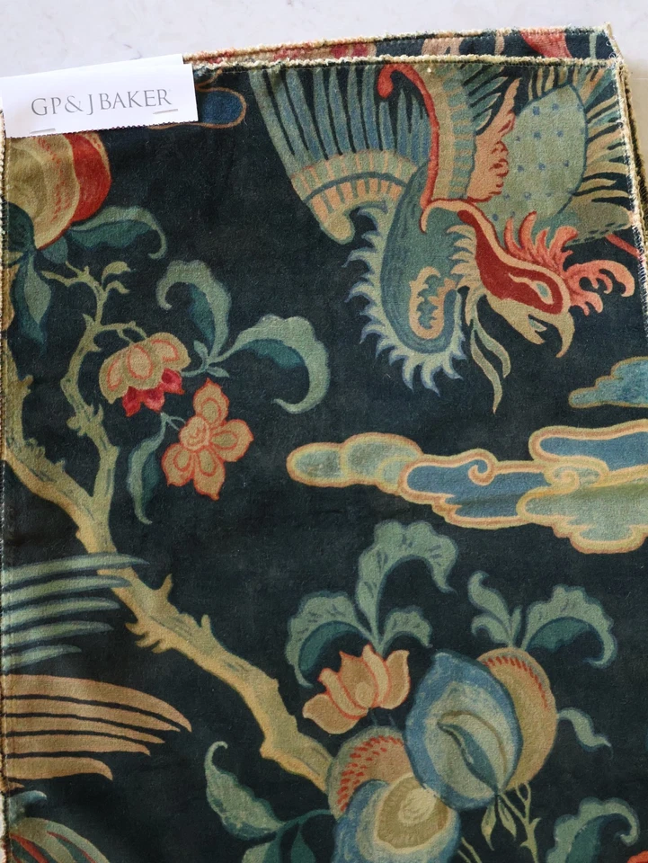 NEW SAMPLE GP&J Baker California Velvet Remnant 17"X12" CHARCOAL MULTI BP10854-1 - Image 2 of 4