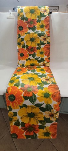 Vintage Chaise Lounge Chair Cushion Floral Orange 1970's 1980's USA Movie Prop