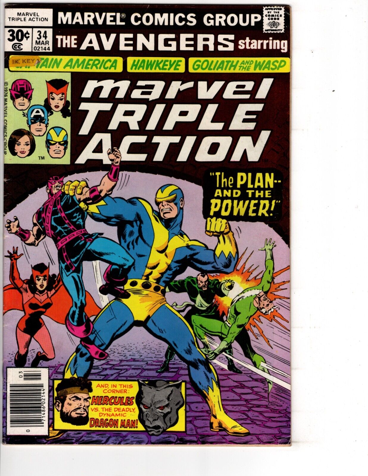 Marvel Triple Action #34 - 1977 Captain America Hawkeye Wasp Avengers FN