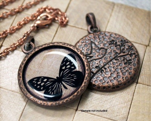 1 Antiqued Copper 1" Beaded Butterfly Interchangeable Magnetic Bezel Set Pendant - Picture 2 of 4