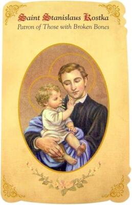 Saint Stanislaus Kostka Patron of Broken Bones Silver Tone Medal Holy Card 1 In