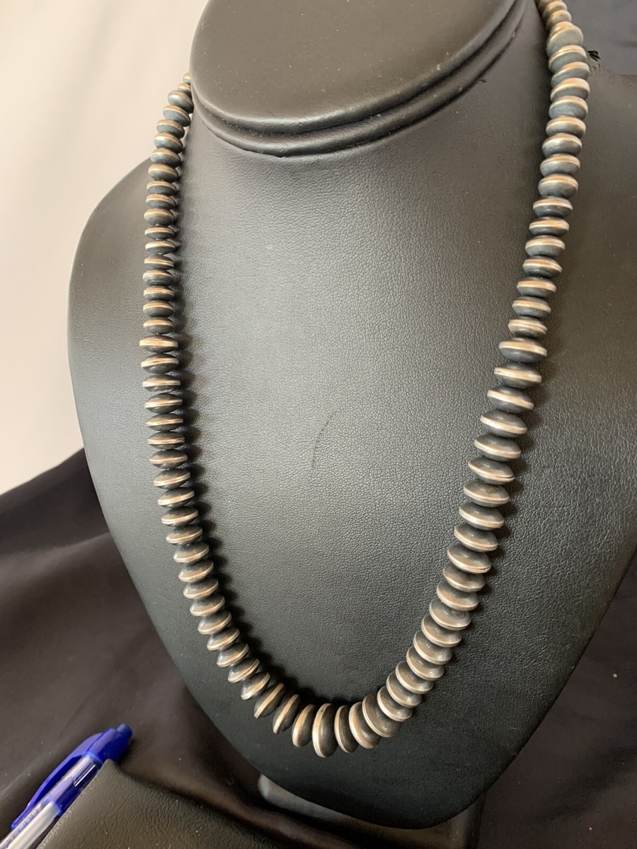 Navajo Pearl Graduated Rondelle Sterling Silver Bead Necklace 20
