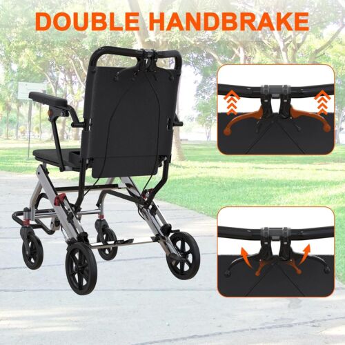 Portable Ultra-Light Folding Elderly Wheelchair Travel Transport with Handbrake - Picture 3 of 7
