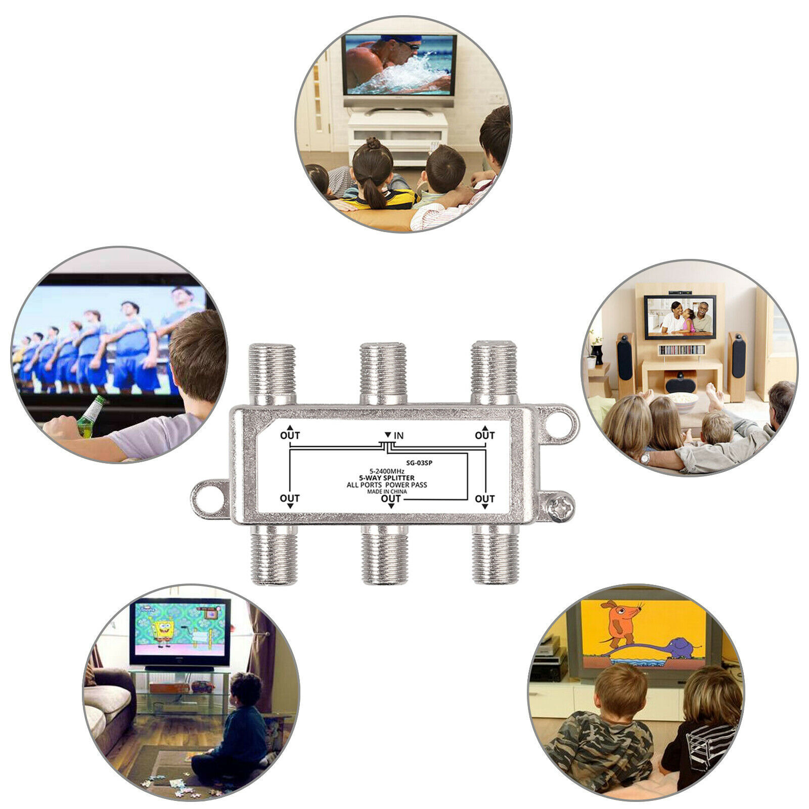 5Way Coax Cable Splitter MoCA 52400MHz for splitting Aerial Cable TV