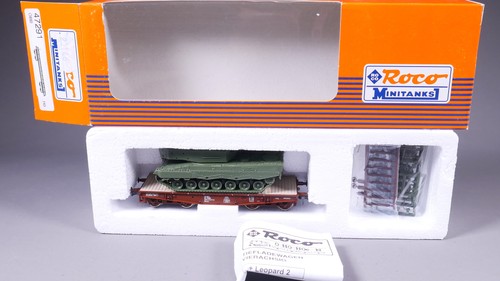 H0 DC Roco Minitanks 47291 Schwerlastwagen Smm ÖBB mit Leopard II in OVP #WA_189 | Zustand: Gebraucht