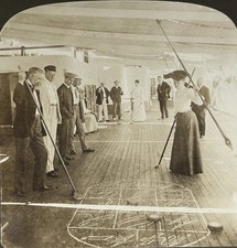 Shuffleboard Puck Game On The Deck Of A Boat 1905 Stereo Photo Vintage