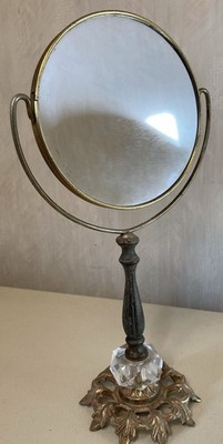 Vintage Gem Accented 2 Sided Makeup Mirror Gold Tone Metal