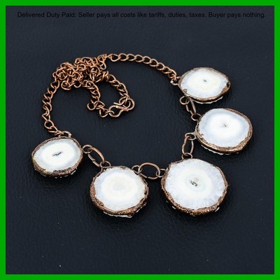 Copper Solar Quartz Druzy Gemstone Chain Electroformed Bezel Necklace Jewelry