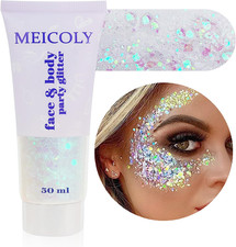 Clear White Body Glitter,Mardi Gras Face Glitter Makeup for Kids Women,Face Glit