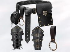 Viking Leather Braces  Belt Pouch Set, Renaissance Accessories For Men  Women