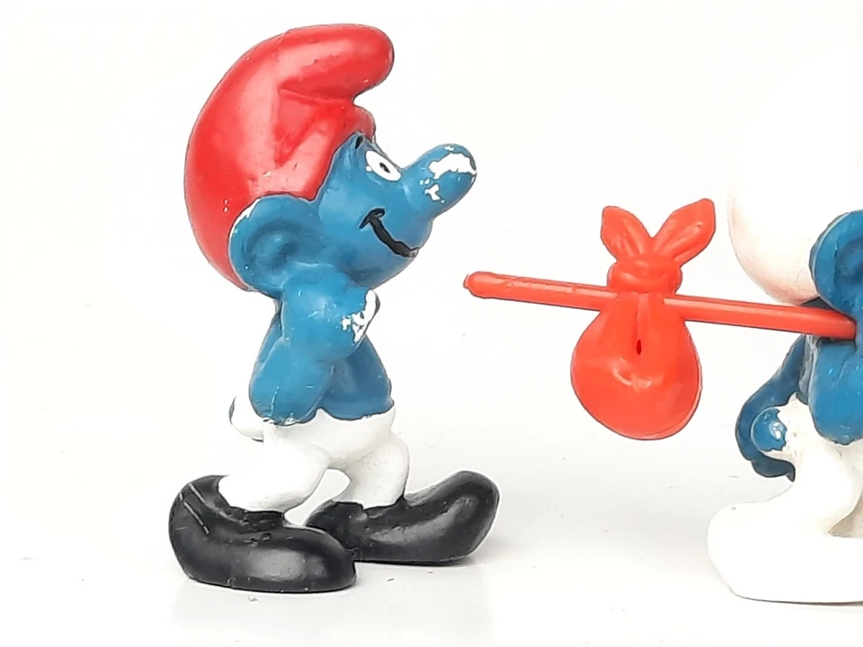 2x BULLY Schlümpfe Wandergeselle -- seltene Farbvariante  Bully handgeritzt RAR - Bild 3 von 4