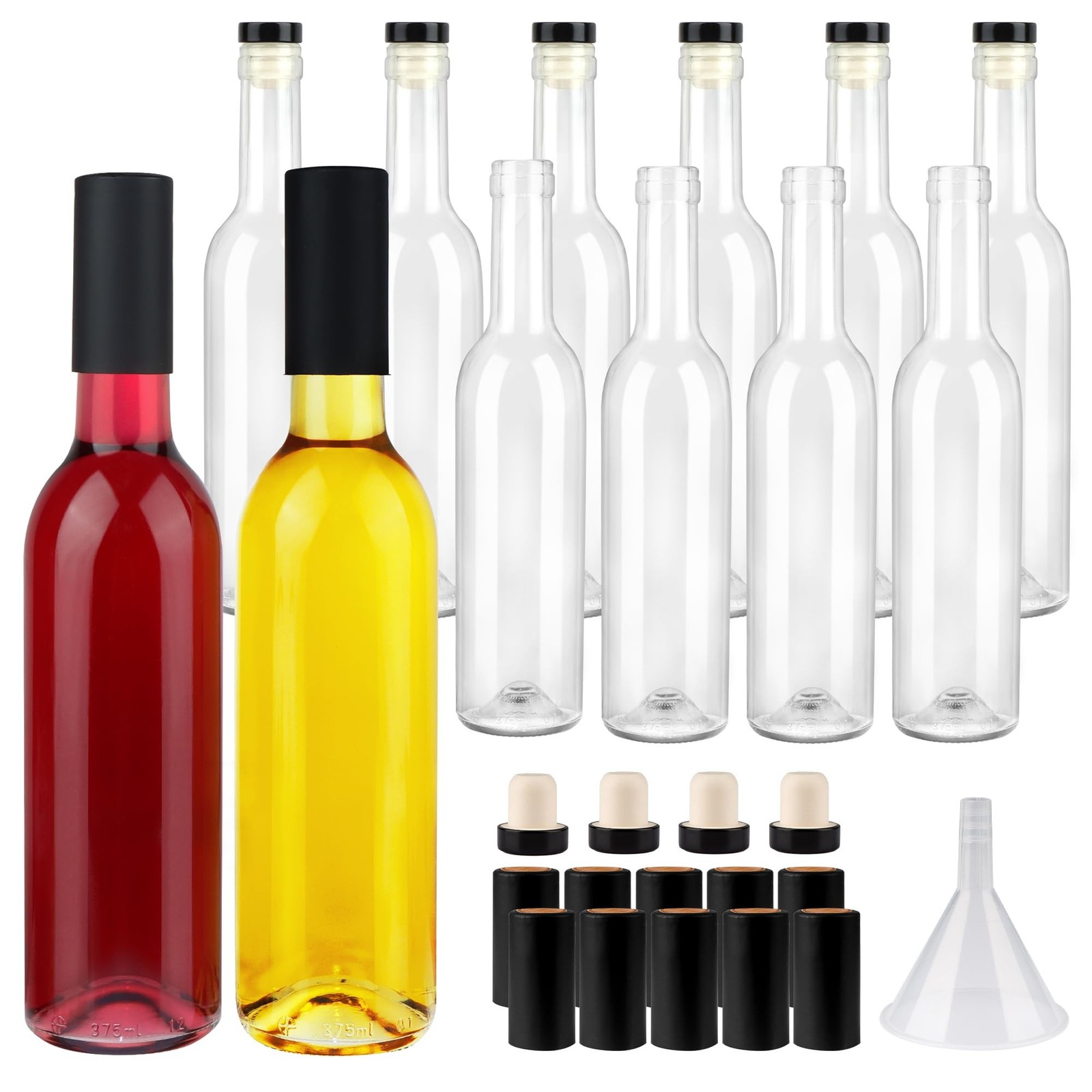 Stooper Container Plastic GUANENA 12 Pack 12oz Clear Glass Bottles with Cork Lids and PVC Shr ...