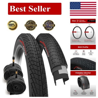 20 x 1.75 Foldable BMX Tire and Tube - Easy Install, Smooth Ride Guarantee