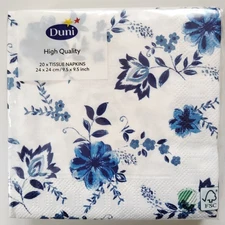 Paper Napkins LAURA blue flower 20-count 25cm Cocktail Beverage Germany Duni