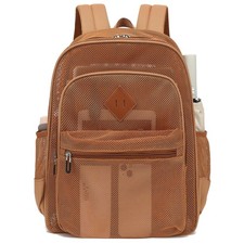 Heavy Duty Mesh Backpack for School Lightweight See Through Brown Color