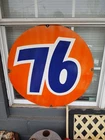 VINTAGE UNION 76 GASOLINE 30" PORCELAIN SIGN GAS OIL METAL SERVICE STATION