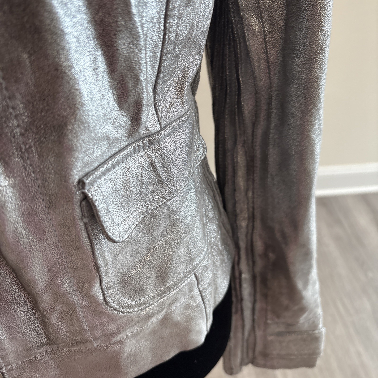 Bebe Cobblestone Silver Pattern Vintage Biker Jac… - image 3