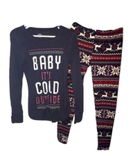 Women’s OLD NAVY Black Thermal  Long Sleeve Shirt and Pants Eye Candy S Medium