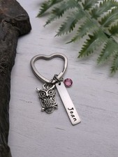 Owl Purse Charm, Owl Keychain gifts, Custom Name Charm And Birthstone