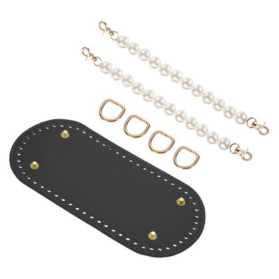 8.7x4 Inch Leather Oval Bag Bottom with Beads and Buckles, Black for