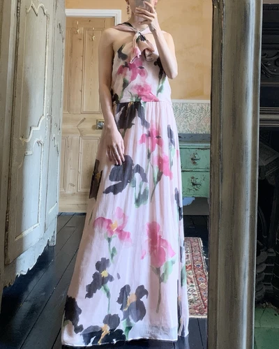 Abito Moschino in seta rosa floreale economico e chic. IT 42