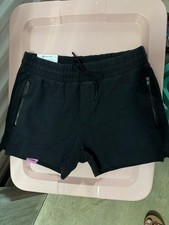 Member's Mark Women's Black Twill Athletic Shorts Drawstring Zip Pocket 3.5"