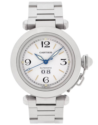 Cartier 35mm Pasha C Big Double Date 2475 Steel W31044M7 White Dial Automatic
