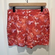 Nine West Women Floral Print Elastic Waist Shorts Size M Red Pink Purple