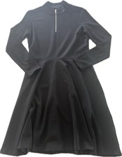 T Tahari Black A-Line Dress Mock Neck Zip Long Sleeve Knee Length Size 8