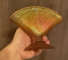 Vintage Amber Carnival Glass Pedestal Compote Bowl Iridescent Fan Dish