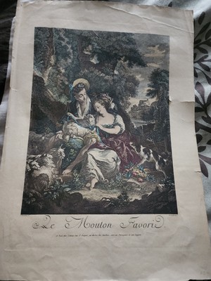 F. BOUCHER LE MOUTON FAVORI R. GAILLARD ENGRAVING/PRINT 18.5'' X 13.5'