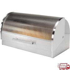 Stainless Steel Bread Box W/ Roll Top Glass Lid Fresh Bread Cookies Muffins New