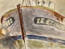 Beautiful Drawing 1960 Painting Paper Watercolour Boat Peach to Identify Marine