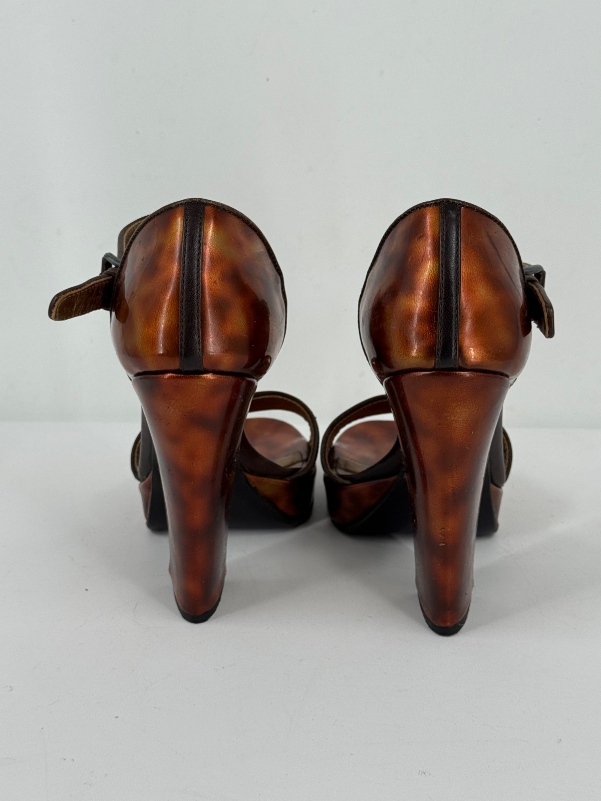 Prada Brown Tortoise Shell Leather Block Heel San… - image 7