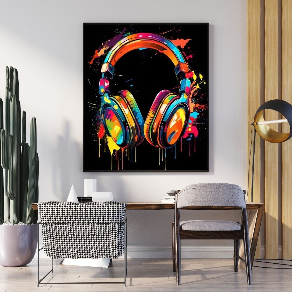Tableau pop art grand format 60x80cm pour habiller un mur vide theme casque DJ graffiti
