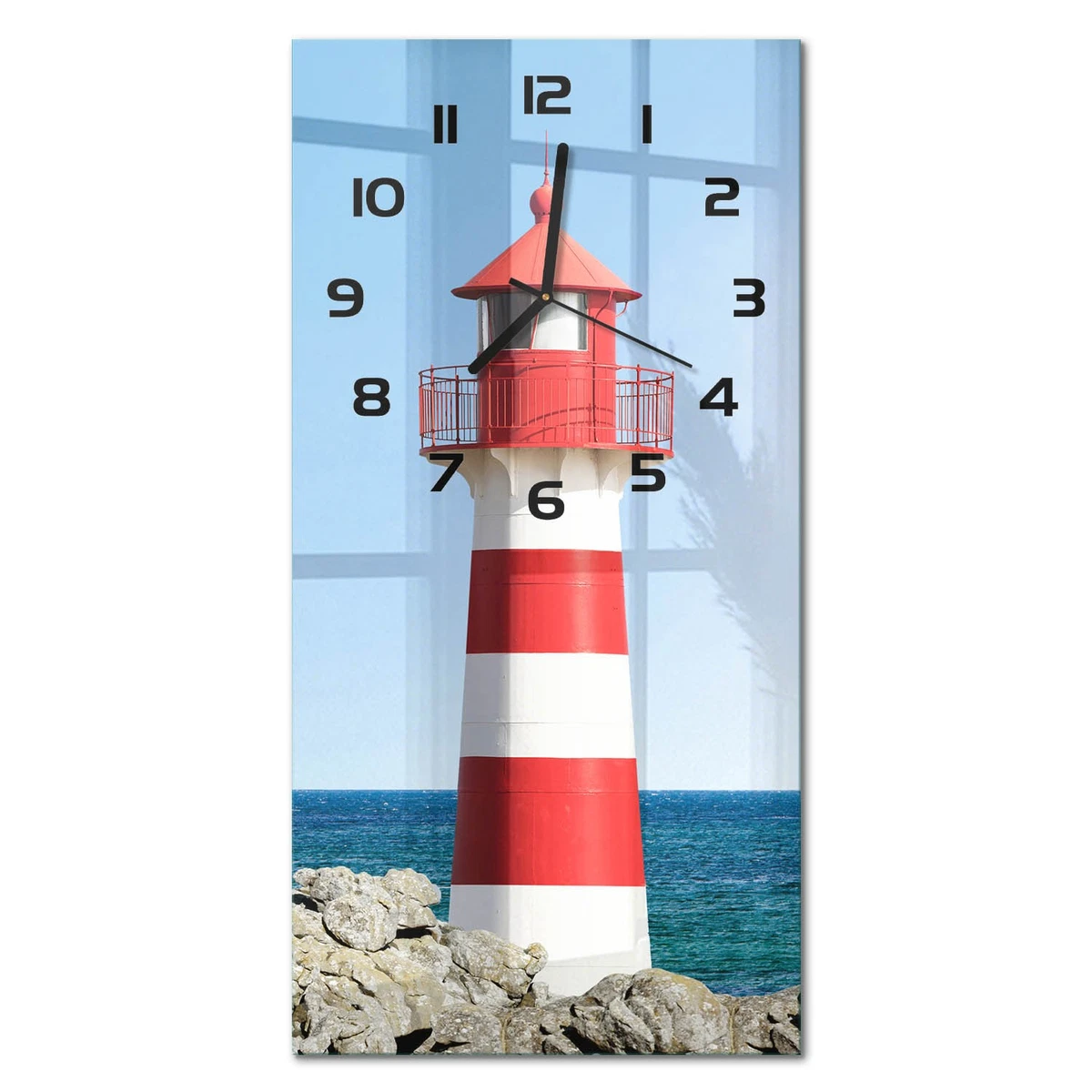 Reloj de Pared Rectangular Vertical de Cristal Templado Silencioso Faro 30x60 cm