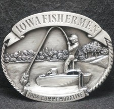 XC13175 NOS VINTAGE 1983  IOWA SPORTSMAN  COMMEMORATIVE PEWTER BELT BUCKLE