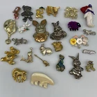 Lot 25 Vintage Now ANIMAL Collection BROOCH Rhinestone Enamel Costume Jewelry
