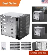 Stainless Steel Hard Drive Cage, 5.25" to 5x 3.5" with Fan Space, Adapter Rac...