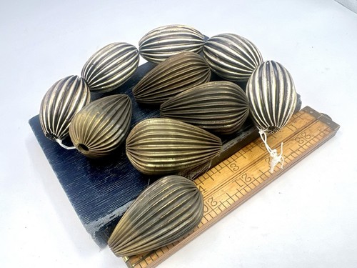 10 Large Vintage Corrugated Fluted Metal Beads Brass Silver Tone Jewelry Making