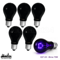 5Er Pack - E27 - Uv Lampe GlüHbirne 75 Watt GlüHlampe Schwarzlicht 75W