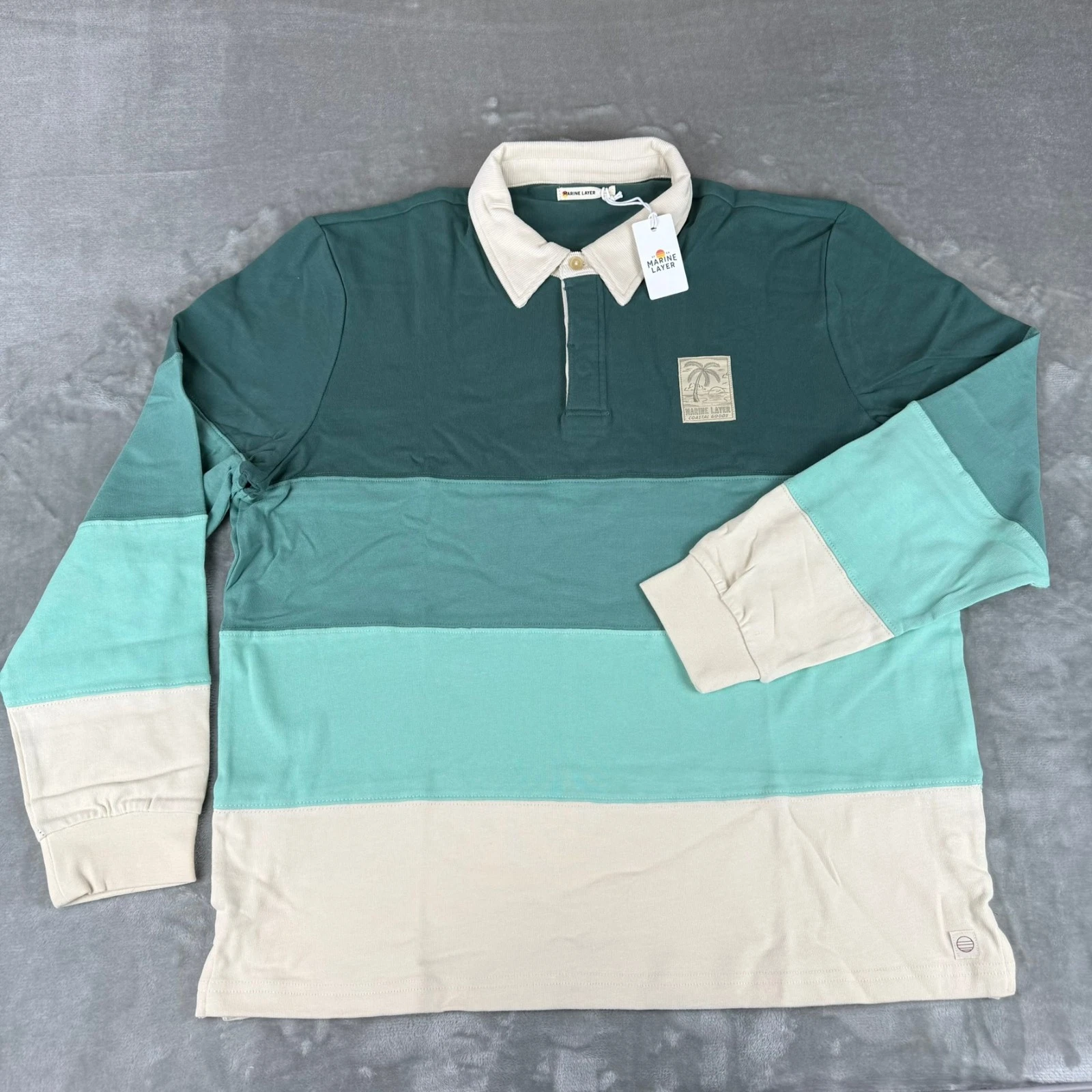 Marine Layer Brushed Jersey Rugby Polo Shirt Mens Large Green Ombre $108 New NWT