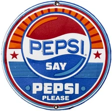 VINTAGE PEPSI COLA PORCELAIN SIGN GAS STATION BOTTLE COKE COCA DEW A & W OIL