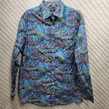 Cremieux Shirt Mens Large Tall Blue Paisley Long Sleeve Button Up Casual