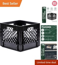 Heavy-Duty 16 Quart Multi-Purpose Black Milk Crate - Stackable Storage Solution