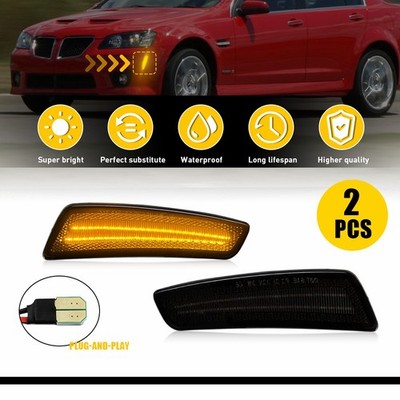 2x For 2008-2009 Pontiac G8 GT GXP Amber LED Smoked Front Fender Marker Light ET